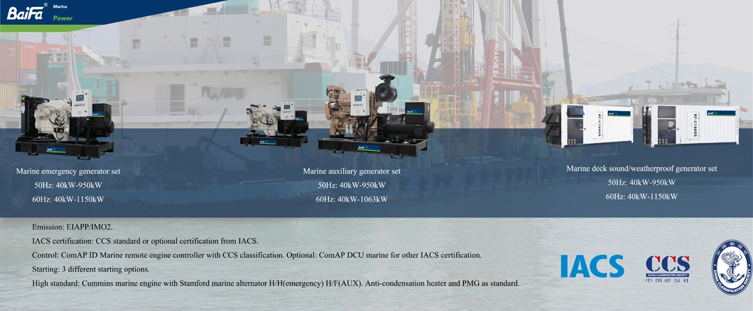 40-1150kw Boat Vessel Auxiliary Emergency Diesel Marine Generator Powered by Cummins Engine Certificate Iacs Css Bureau Veritas
