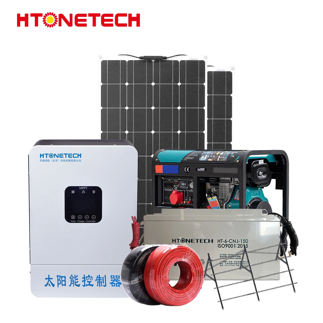 Htonetech Solar Energy System off Grid 50 Kw Factory China 500W 800W 1000W 1500W 2022W 500 Watt Solar Panel Monocrystalline 43 kVA Diesel Generator Hybrid MPPT