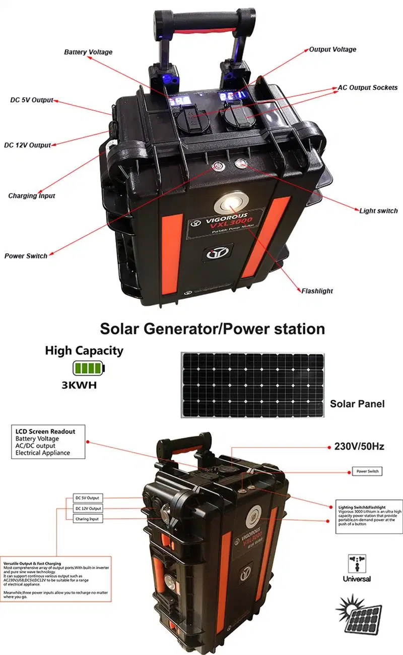 110V/220V Portable Backup Battery 3000W Solar Generator for Home and Camping Outdoor