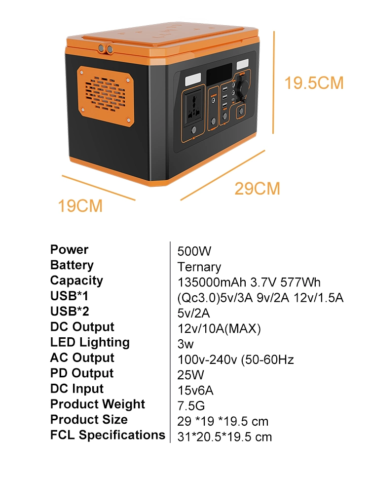 Factory Direct Selling Camping Emergency Outdoor Portable Power Station 500W Power Supply Backup Solar Generator
