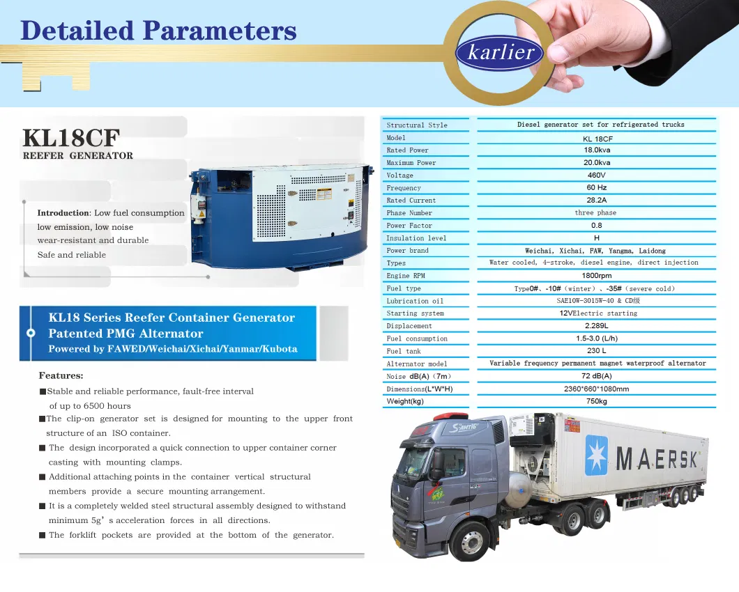 Low Consumption 15 Kw Underslung Reefer Diesel Generator with Engine Yanmar