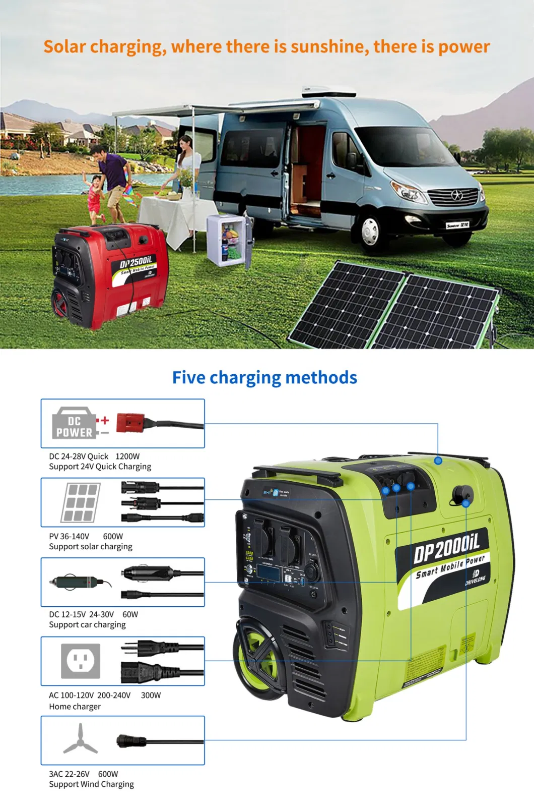 2000W 60Hz 230V Fully-Automatic Dynamic Charge Intelligent Control Portable Solar Generator