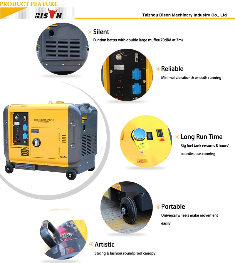 Bison 3kw 3kVA 4kw 4kVA 5kw 5kVA 6kw 6kVA 7kw 7kVA 8kw 8kVA 10kw Portable Air-Cooled Silent Electric Power Diesel Generator
