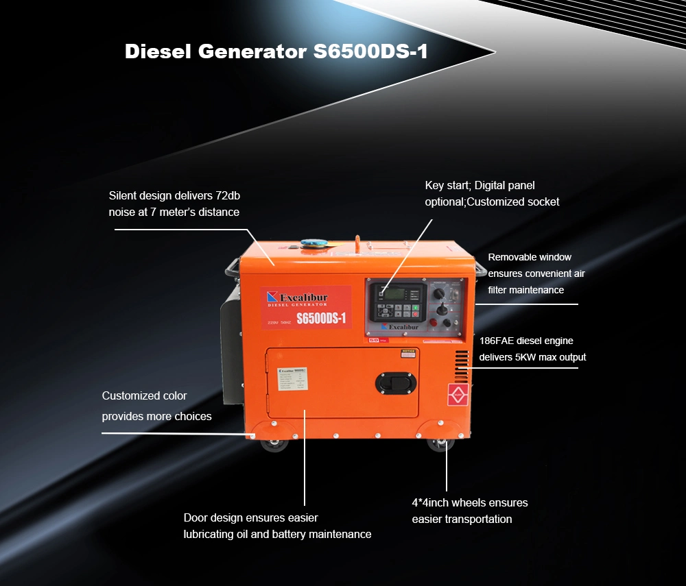 Excalibur 220V 5.5kw Deisel Silent Generator Price with Electric Start