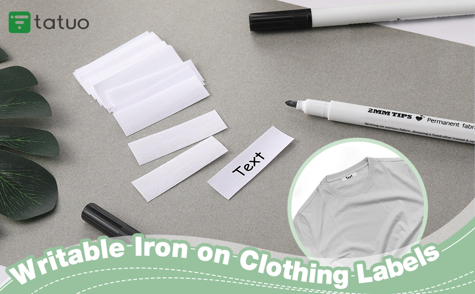 Writable Iron on Clothing Labels Precut Iron on Fabric Labels Personalized Clothing Name Labels Tags with 2 Pieces Permanent Fabric Marker for Nursing Home Coll