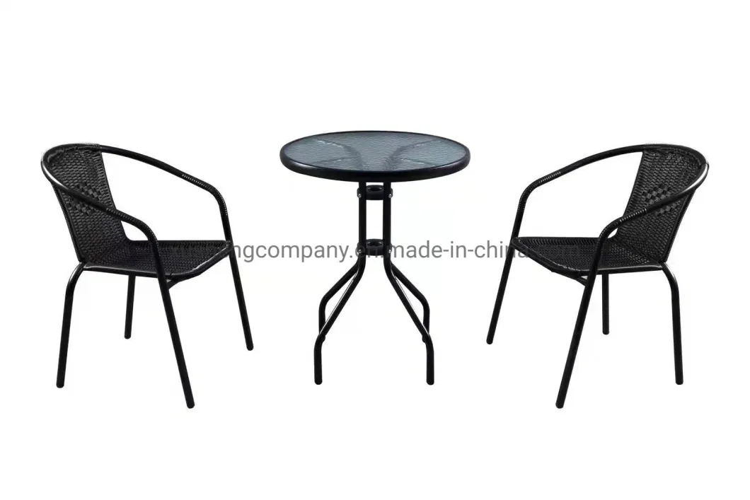 Bistro Table with Glass Surface and 2 Bistro Chairs Polyrattan
