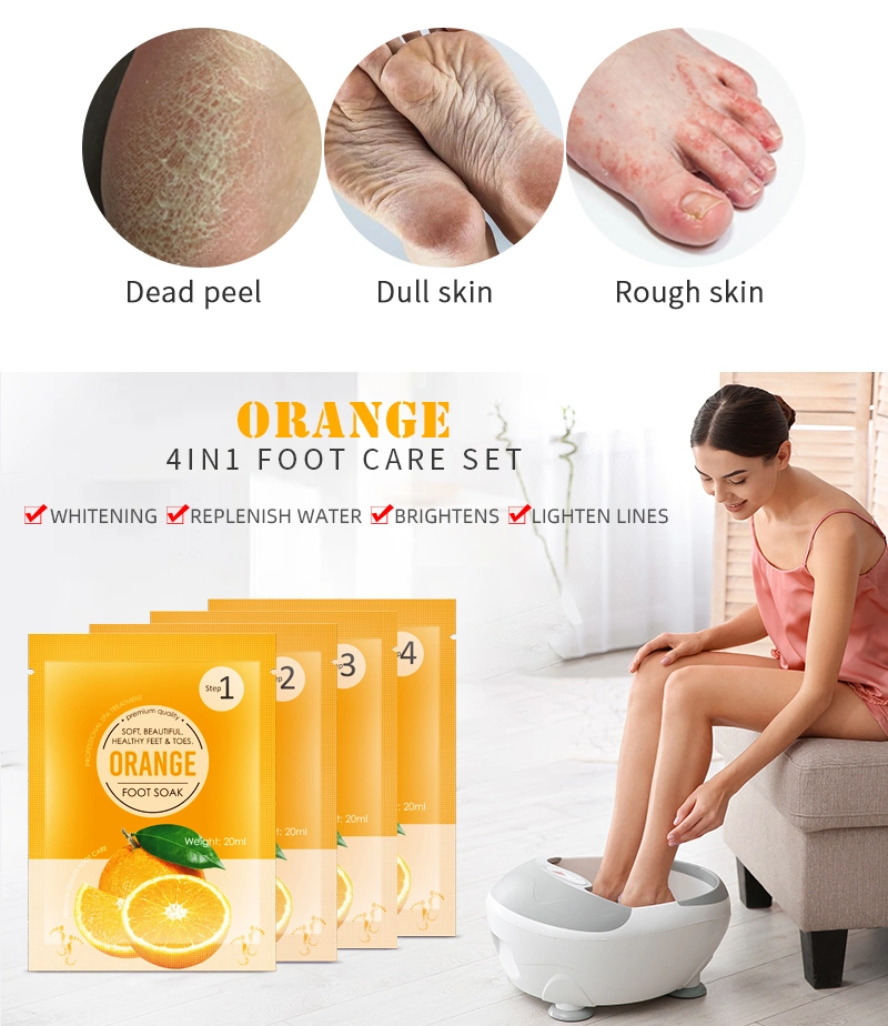 Aixin Cosmetics Foot Care 4 in 1 Orange Crystal Foot Mask Cream Scrub Soak DIY Salt Foot SPA Soften Exfoliating Foot Jelly Pedicure SPA Kit