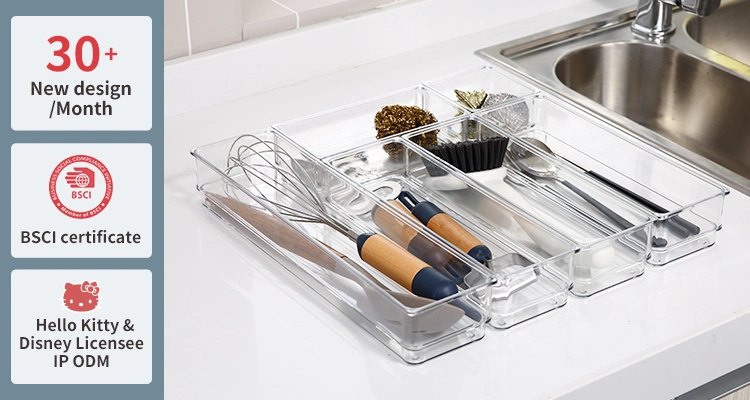 Multiple Combinations Clear Versatile Plastic Drawer Tray Drawer Organizer for Kitchen Utensil