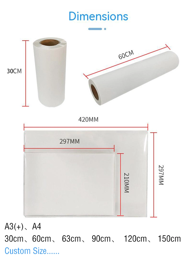 Single-Side Double-Side Hot/ Cold Peel 60cm 30cm 33cm 43cm Dtf Transfer Pet Film for Digital T-Shirt Printing Machine Dtf Printer