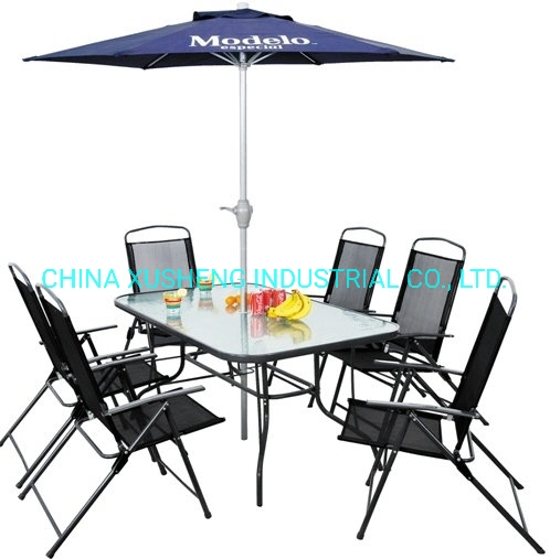 Outdoor Furniture Metal Frame Table and Chair Set with Umbrella