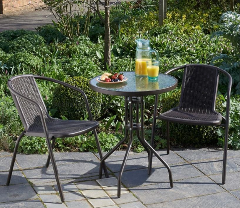 Bistro Table with Glass Surface and 2 Bistro Chairs Polyrattan