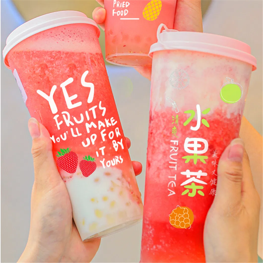 Manufacturer OEM Eco Friendly Custom Logo Iml Round 700ml Disposable Plastic Juice Cup with Lid