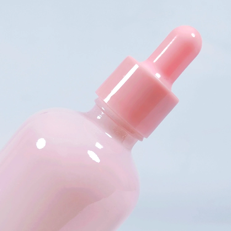 Gradient Pink Colored 50ml Round Glass Skincare Dropper Bottle Package for Face Serum and Essential Oil