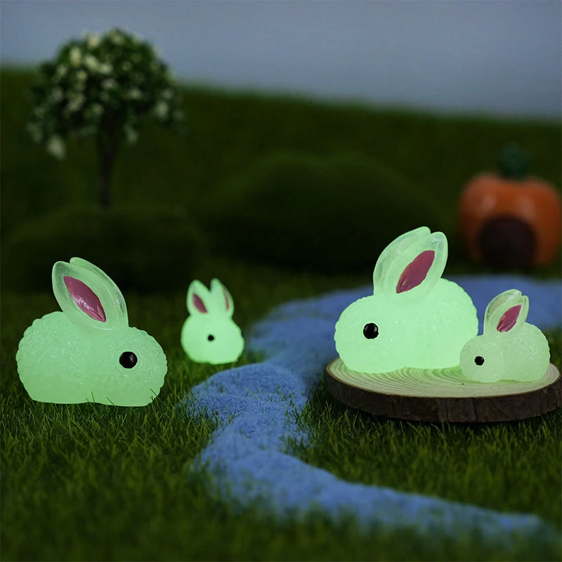 10PCS Mini Luminous Rabbit Micro Ornaments Miniature Animal Potted Decor Decoration Home Hare Micro World Accessories