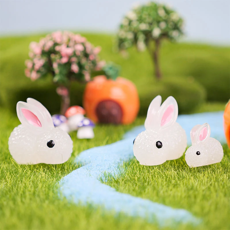 10PCS Mini Luminous Rabbit Micro Ornaments Miniature Animal Potted Decor Decoration Home Hare Micro World Accessories