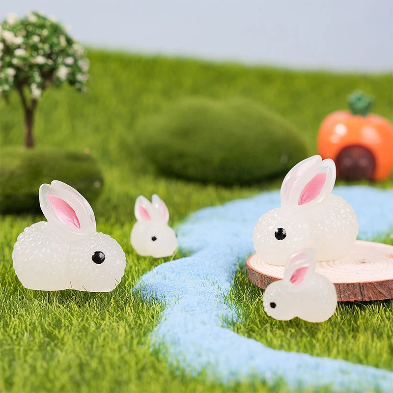 10PCS Mini Luminous Rabbit Micro Ornaments Miniature Animal Potted Decor Decoration Home Hare Micro World Accessories