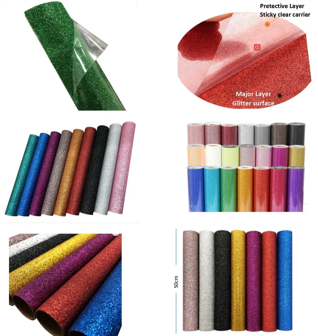 Flexible Rainbow Colorful Glitter Thermal Transfer Heat Transfer Vinyl Film for Garments Fabric (HS-HTF-010)