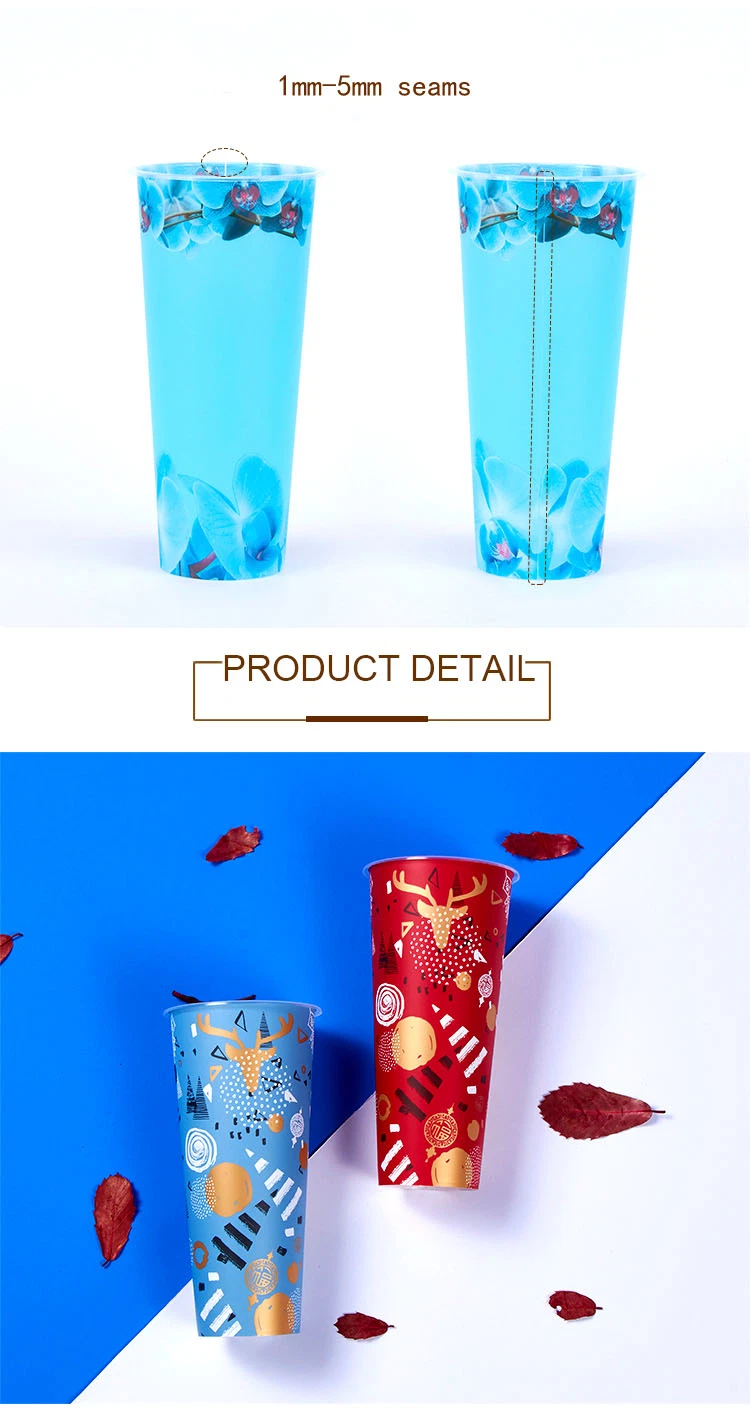 2019 Christmas Iml 16oz 500ml Bubble Tea Cup Custom Printed Milk Tea Plastic Coffee Cup