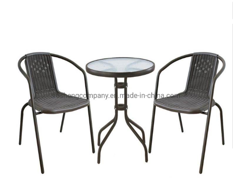 Bistro Table with Glass Surface and 2 Bistro Chairs Polyrattan