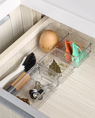 4 PCS Multi-Functional Pet Stackable Cabinets Storage Tray Plastic Kitchen Drawer Organizer