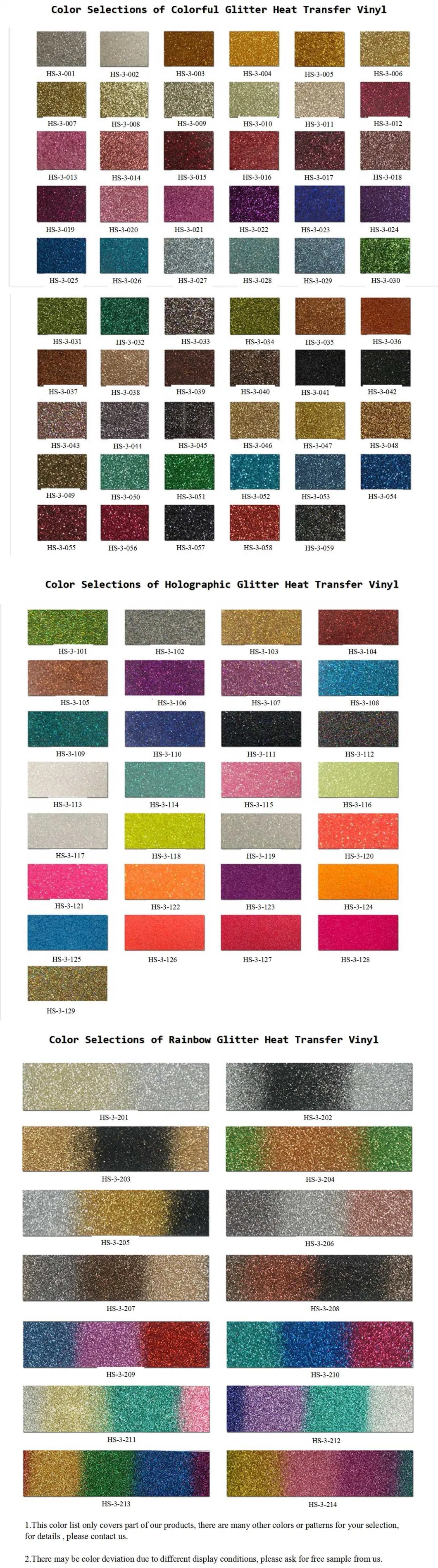 Flexible Rainbow Colorful Glitter Thermal Transfer Heat Transfer Vinyl Film for Garments Fabric (HS-HTF-010)