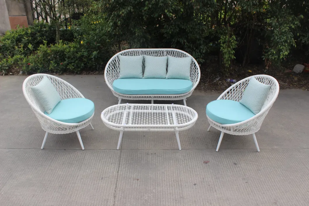 Leisure Outdoor Hotel White Rope Weaving Sofa Set 4 Pieces Garden Furniture