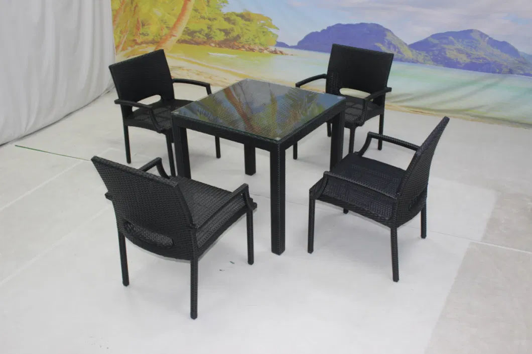 Wholesale 5 Pieces Rattan Patio Dining Set Outdoor Restaurant Square Table and Chairs Furniture