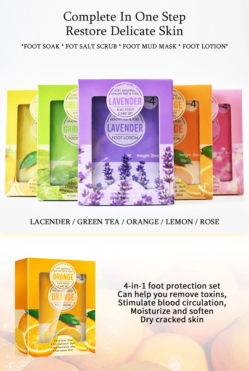 Aixin Cosmetics Foot Care 4 in 1 Orange Crystal Foot Mask Cream Scrub Soak DIY Salt Foot SPA Soften Exfoliating Foot Jelly Pedicure SPA Kit