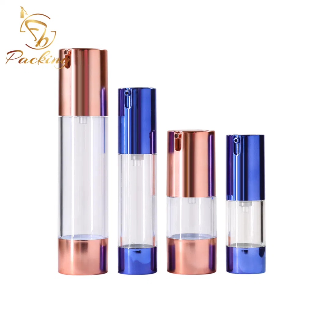 Customized Aluminum Blue Pump Airless Bottles Cosmetic Packaging 15ml 30ml