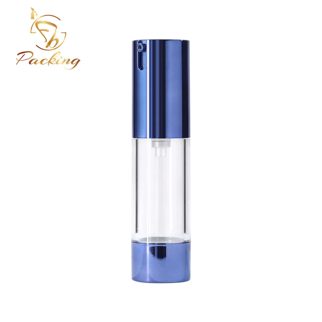 Luxury Customized Aluminum Blue Pump Airless Bottles Cosmetic Packaging 10ml 15ml 30ml