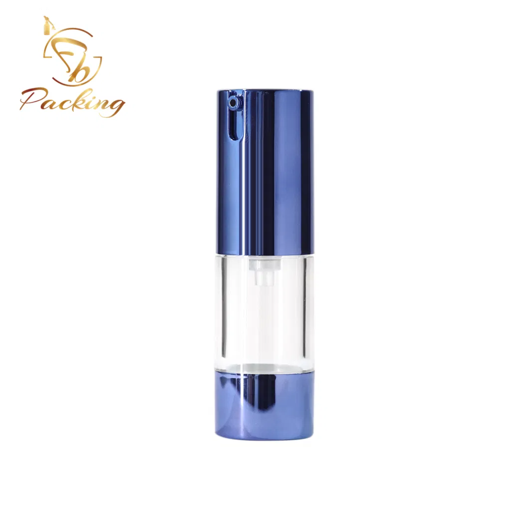 Luxury Customized Aluminum Blue Pump Airless Bottles Cosmetic Packaging 10ml 15ml 30ml