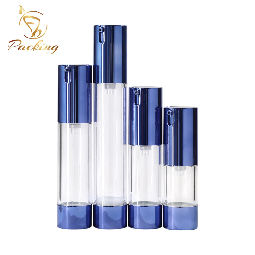 Luxury Customized Aluminum Blue Pump Airless Bottles Cosmetic Packaging 10ml 15ml 30ml