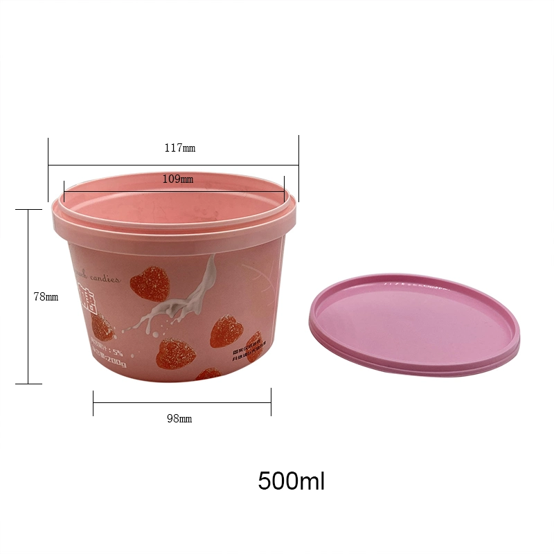 PP 500ml Round Gummy Candy Yogurt Ice Cream Iml Plastic Containers with Lid