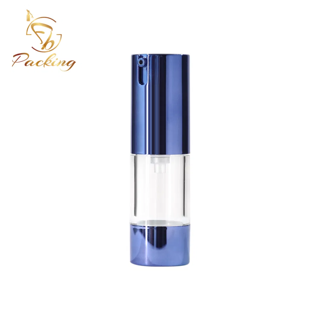 Customized Aluminum Blue Pump Airless Bottles Cosmetic Packaging 15ml 30ml