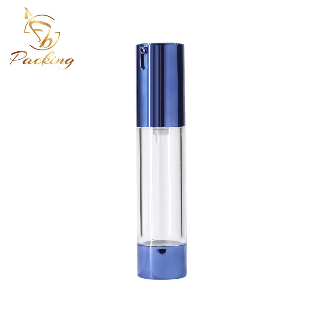 Customized Aluminum Blue Pump Airless Bottles Cosmetic Packaging 15ml 30ml