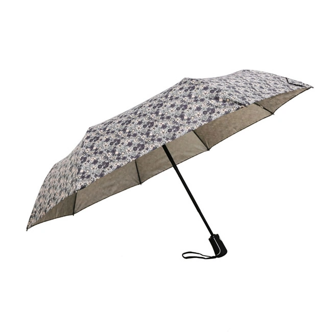 Stock DOT Printing Silver UV Coated Fashion 3 Folding Automatic Open Sun Rain Umbrella for Summer