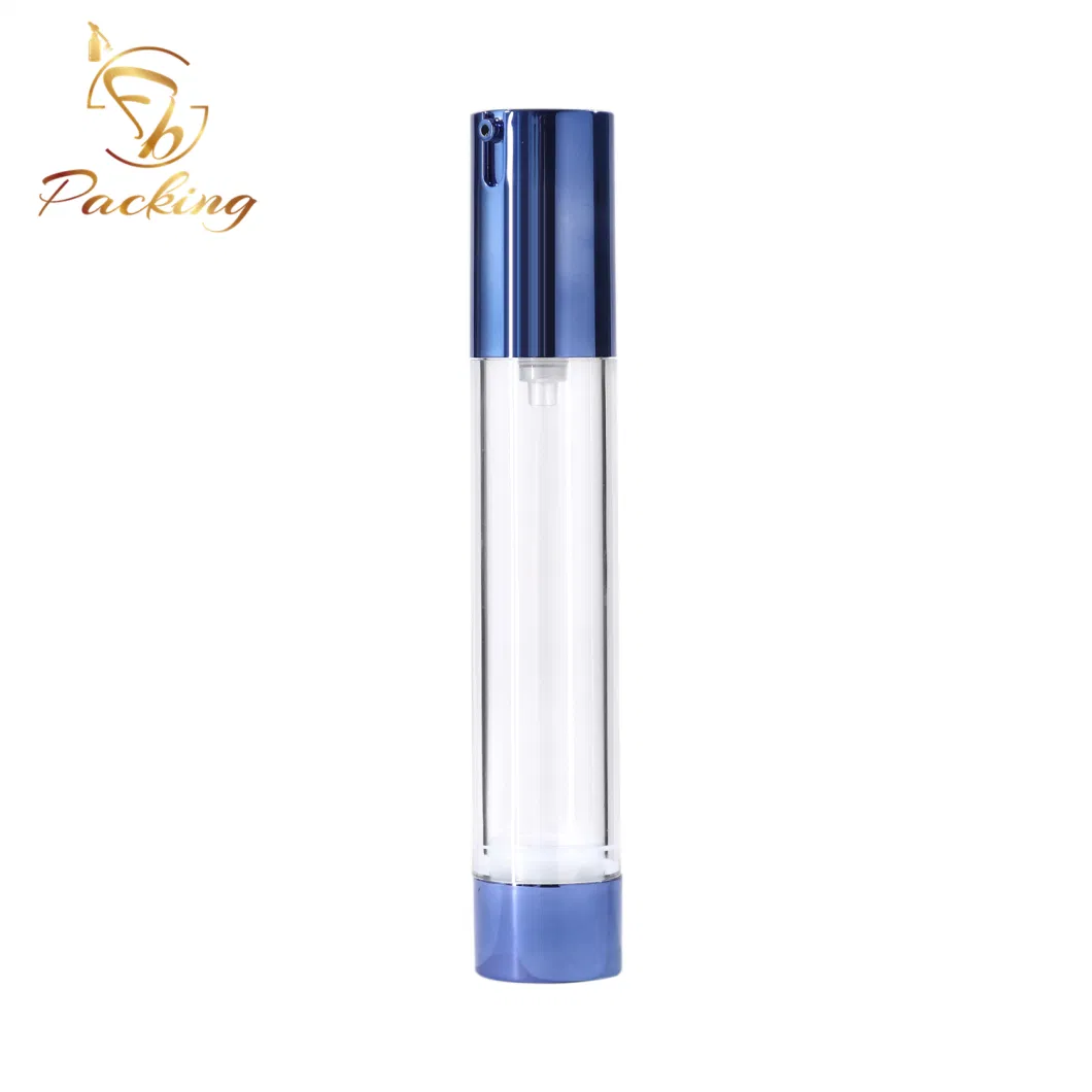 Customized Aluminum Blue Pump Airless Bottles Cosmetic Packaging 15ml 30ml