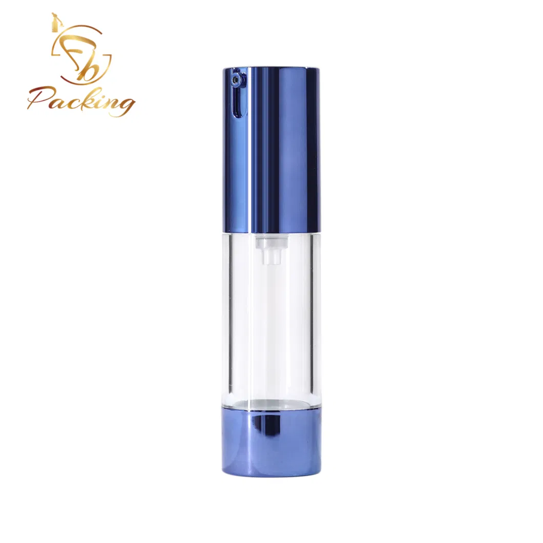 Customized Aluminum Blue Pump Airless Bottles Cosmetic Packaging 15ml 30ml