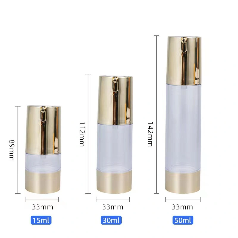 Wholesale 15ml 30ml 50ml 80ml 100ml Gold Airless Lotion Pump Bottle Luxury Cosmetics Airless Pump Packaging