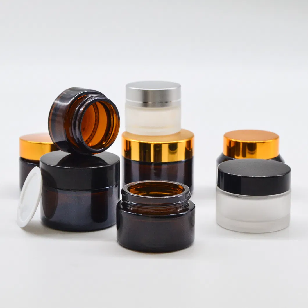 Facial Cream Skincare Container Packaging Amber Clear Frosted 5g 10g 15g with Aluminium Screw Lid Plastic Cover Small Cream Jar