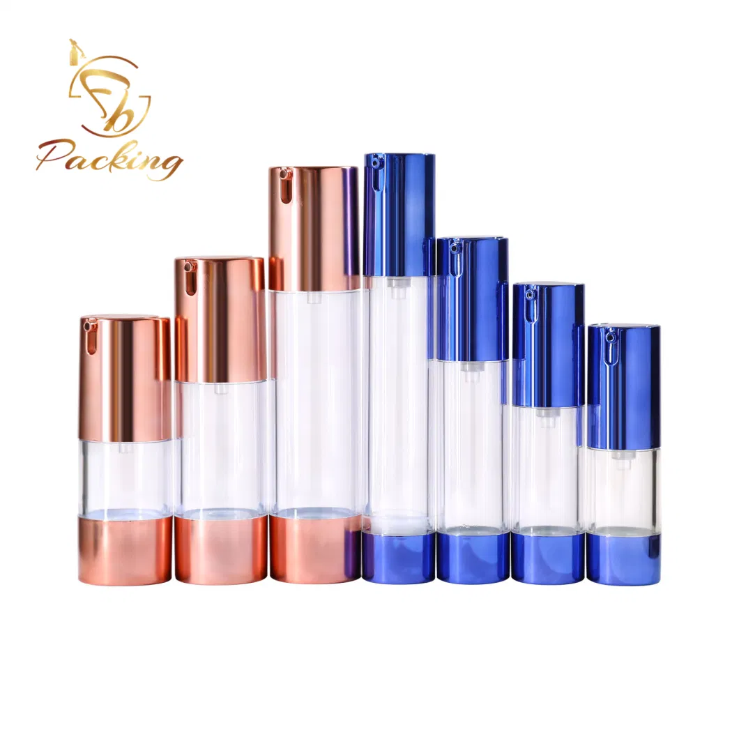 Luxury Customized Aluminum Blue Pump Airless Bottles Cosmetic Packaging 10ml 15ml 30ml