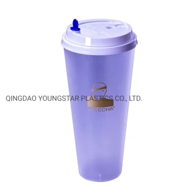 Produttore OEM Eco friendly Custom Logo Iml rotondo 700 ml monouso Bicchiere per succo di plastica con coperchio contenitore in plastica