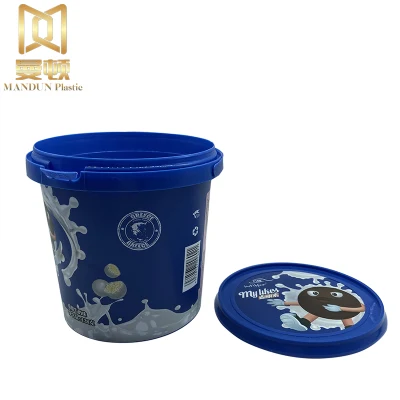  1.2L Custom IML in Mold Labelling Ice Cream Biscuit Chocolate Secchio in plastica con manico e coperchio