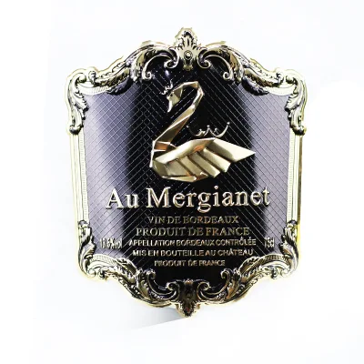Produzione fornisce colore oro senza vino metallo etichetta Design rosso Etichetta vino metallo etichetta anti-pirateria