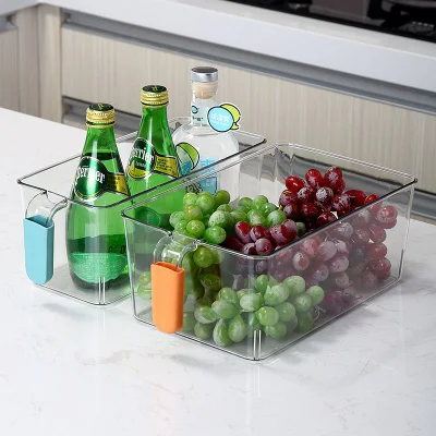 Frigorifero cibo frutta cassetto Organizzatore estraibile regolabile trasparente 2PZ Contenitore in plastica per la conservazione degli alimenti con manico