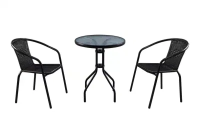  Tavolo Bistro con superficie in vetro e 2 sedie Bistro Polyrattan