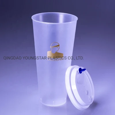  Produttore OEM Eco friendly Custom Logo Iml rotondo 700 ml monouso Bicchiere per succo di plastica con coperchio contenitore in plastica