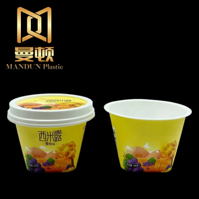 Mandun PP in Mold Label Plastic Cup yogurt gelato congelato Contenitori per crema tazza monouso Sweet Food con coperchio Iml