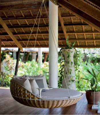Patio tempo libero Mobili in vimini Hanging Round Swing Day Bed Rattan Mobili per esterni