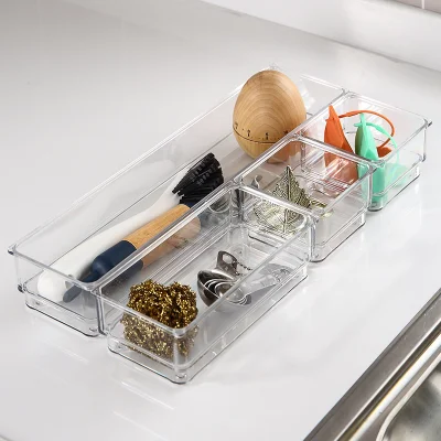 4 CONTENITORI multifunzione impilabili per animali domestici, vassoio di stoccaggio cucina in plastica Organizer per cassetti